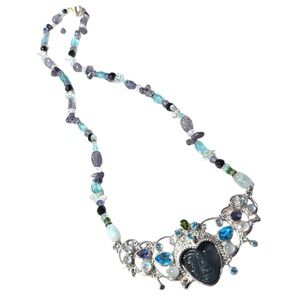 Sajen multi gemstone bead necklace 925 GODDESS dangle  pendant Bali handmade